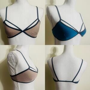 2 Anemone Sexy Strappy Bra Lingerie Small To Large, NOT PADDED, Brown & Blue